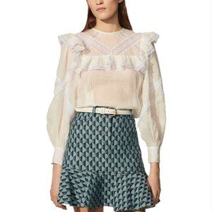 Sandro Baia Ruffled White Top